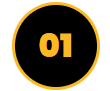 Step 1 badge: black circle with an orange-yellow border and the number 01 in orange on it read as a single indicator.